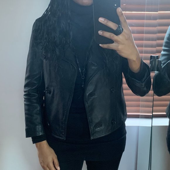 ALLSAINTS • Deebee Black Leather Double Breasted Blazer Jacket • UK 8 US 4 - Picture 9 of 13